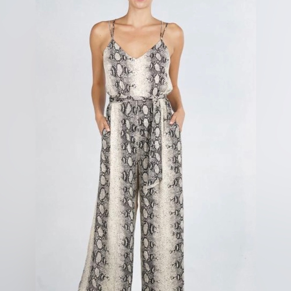 Snake Print Jumpsuit with Tie Waist by Lovestitch Size S